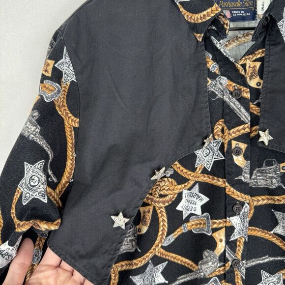 Vintage Panhandle Slim Top Womens Small Cowboy Sherrif Badge Print Western Rodeo - Picture 14 of 15